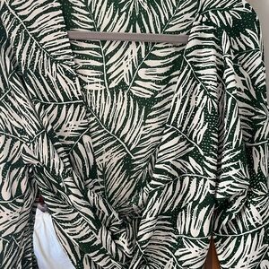 Green and White Leaf Print Blouse